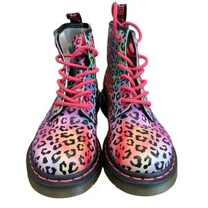Dr Martens 101 Boots in Rainbow Cheetah Lisa Frank design